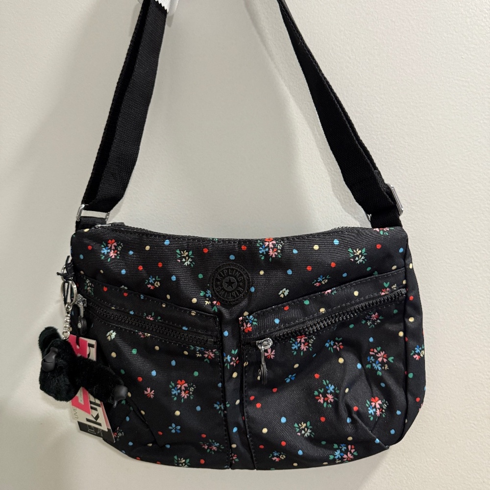 NWT Kipling Women's Izellah Crossbody Bag black floral 13"W hipster
